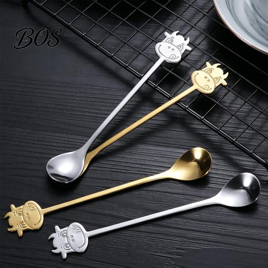 Jam Serving Spoon Stainless Steel Coffee Spoon, Long Handle with Bull Head Decor, Cute Animal Multifunctional Stirring for Milk Tea Yogurt
