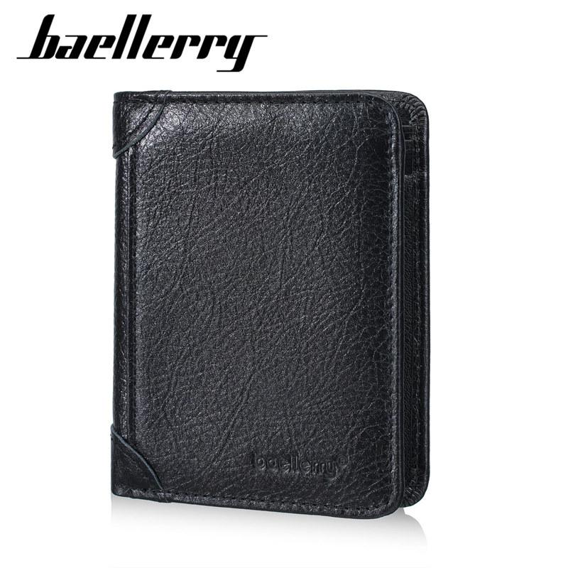 Baellerry Винтажный дизайн Тройного сложения Настоящая Кожа Короткие Кошельки для Мужчин Бизнес Держатель для ID-карт Денежный Кошелек Сумки для Денег