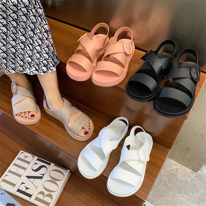 Trendy Flat Sandals for Women Korean Style Pvc Roman Slippers Girl Fashion Summer Slides Match Skirts Hot Selling Wholesale