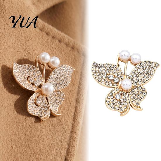 Faux Pearl Butterfly Pin Women Brooch Pin, Shape Lapel with Rhinestones Pearls Rhinestones, Jewelry Accessory for Dresses Coats Jackets Alloy