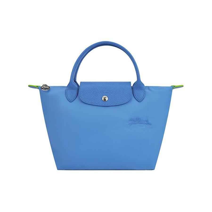 Longchamp Le Pliage Green Однотонная с кнопкой Складная отделка Холщовая сумка-тоут из переработанного материала Маленькие женские сумки-тоут Синий василек L1621919P82