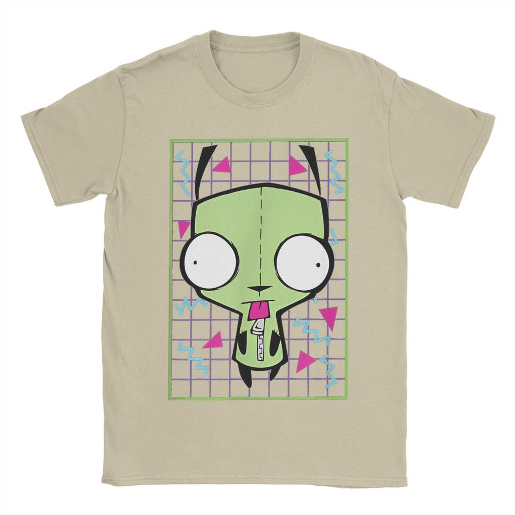Мужские футболки Invader Zim Gir 90-х годов, с клетчатым рисунком, из чистого хлопка, с коротким рукавом, с круглым вырезом, размеры 4XL 5XL