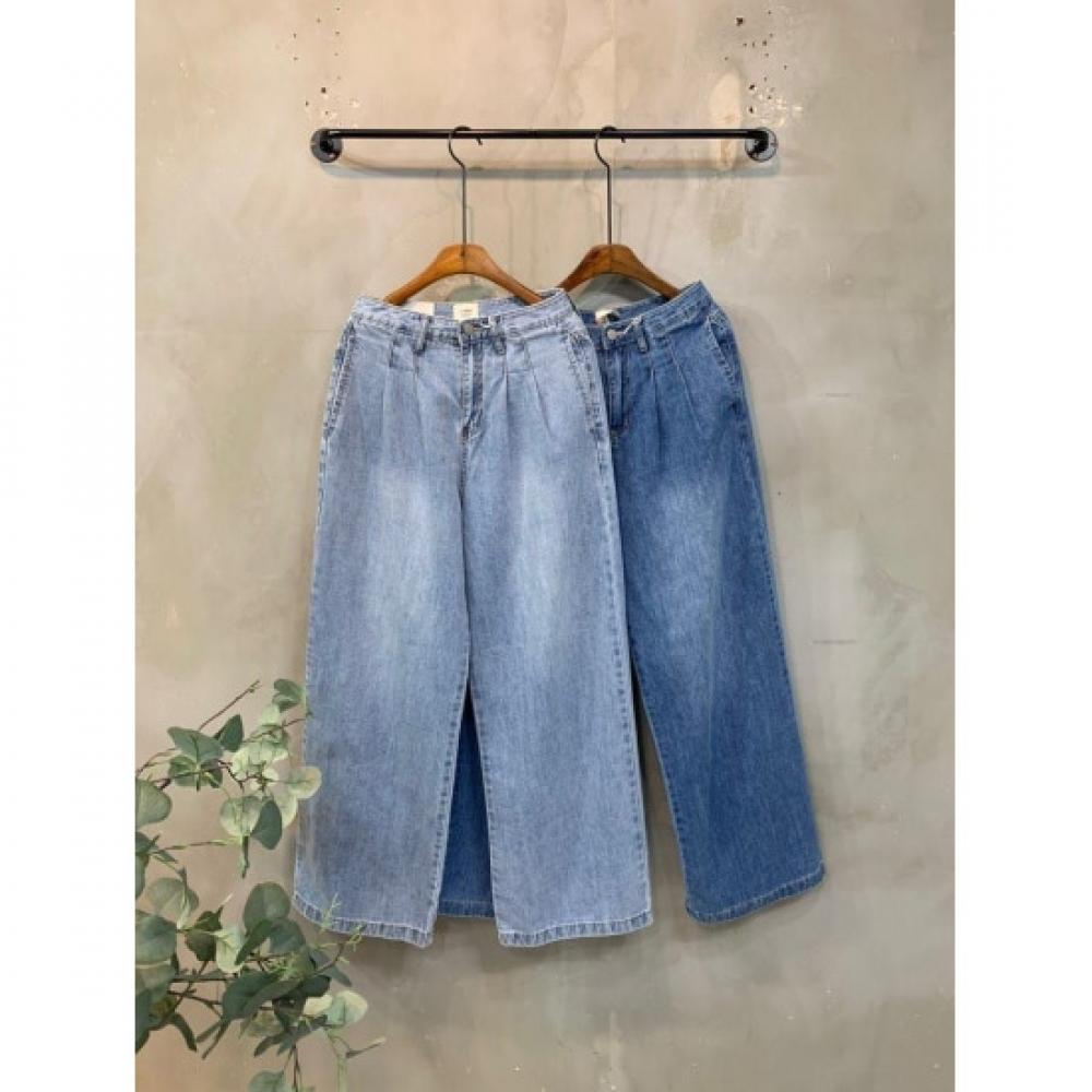 C S In The Room Ykk Zipper waShIng pIntuCk Wide Denim pantS 2Color 5Size