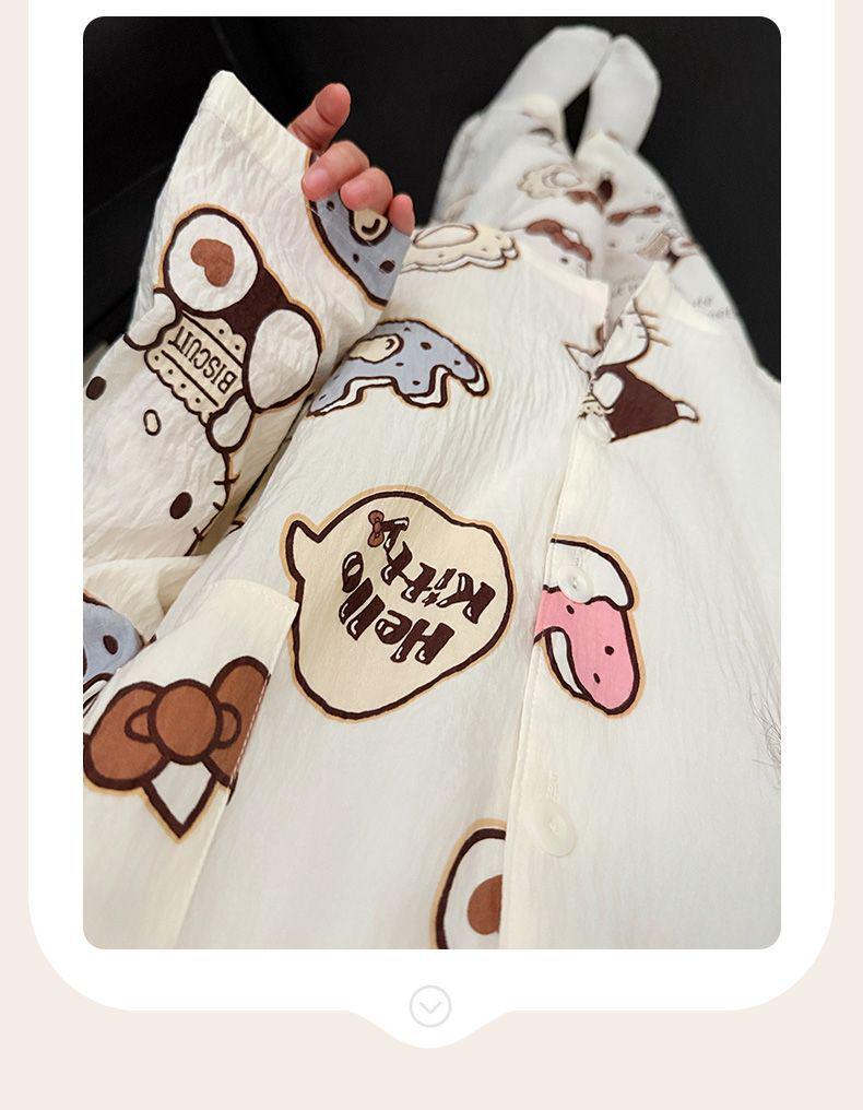 2025 Милый мультяшный женский пижамный комплект - Весенне-осенний кардиган с длинными рукавами и брюки