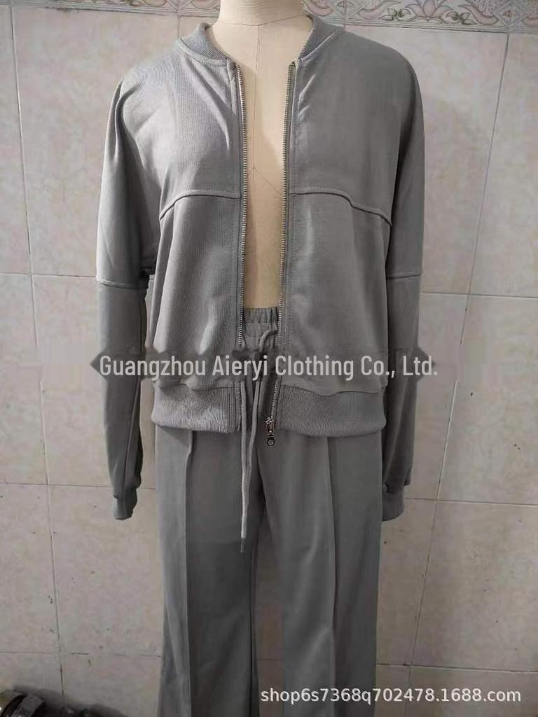 Женская повседневная спортивная одежда европейского/американского стиля весна-осень 2024 г.: Топы и брюки с длинными рукавами и круглым вырезом