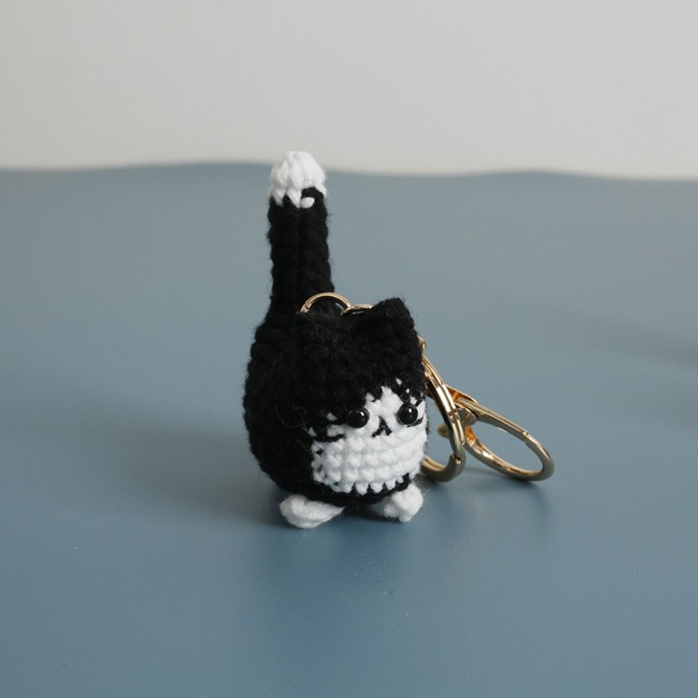 Handmaking Crochet Kitten Keyrings Animal Cat Key Chain Creative Handwoven Cat Pendant Bag Decor