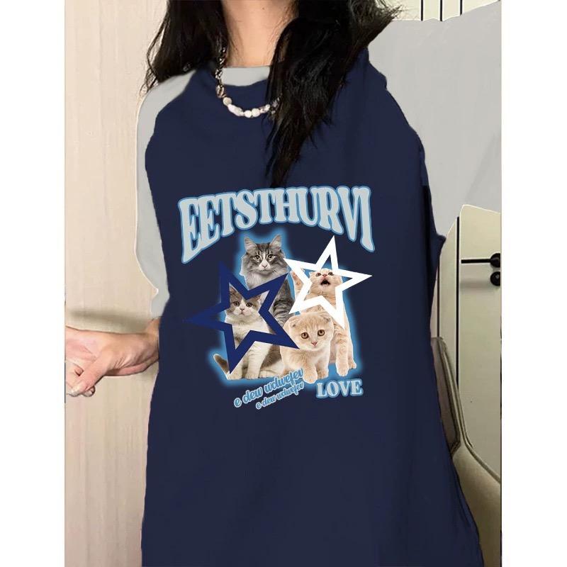 Harajuku, футболка большого размера из чистого хлопка, женский топ, летний забавный мультяшный кот, унисекс, футболка с графическим принтом в стиле хип-хоп, женская одежда, роскошная одежда, топы Y2k