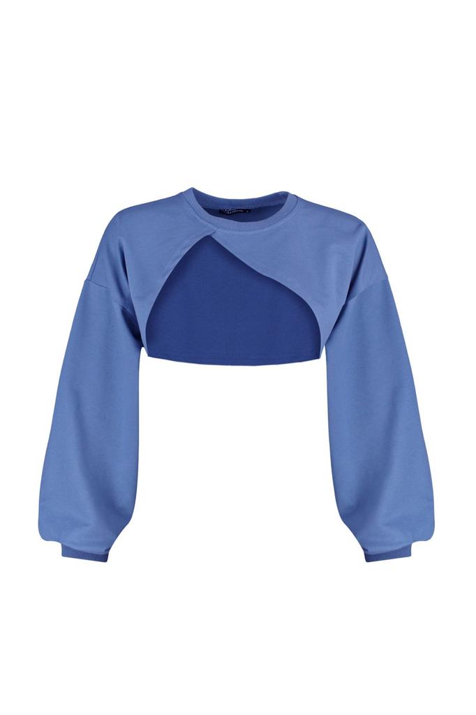 Women's Fashion Stylish Sweatshirt Black Asymmetrical Super Crop Crew Neck Thin Knitted Sweatshirt