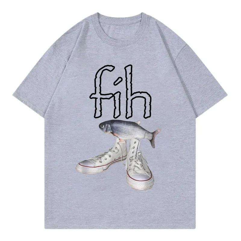 Новый стиль Fih Shoes Графические футболки Смешные футболки с мемом 'Fish' с ошибками Женская повседневная мода Футболка с коротким рукавом