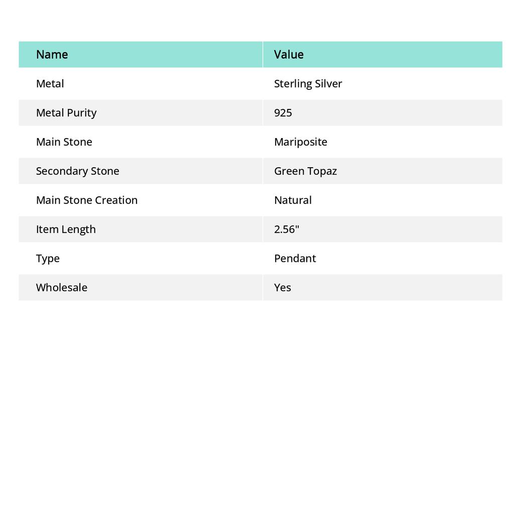 Natural Mariposite, Green Topaz 925 Sterling Silver Jewelry Pendant 2.56" U4U30