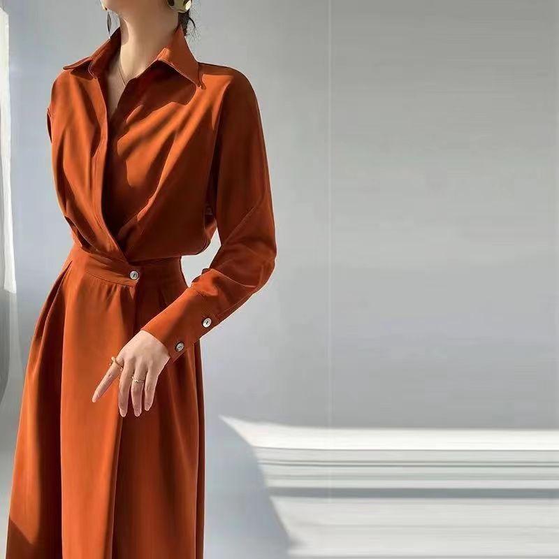 Летние новые элегантные модные однотонные простые длинные платья с высокой талией для женщин с воротником-поло, стильные универсальные платья Vestidos De Fiesta