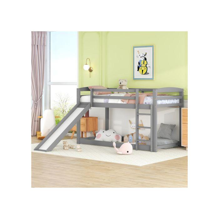 Lit superposé - MUVOE - 90x200cm - Bois massif - Toboggan - Montage facile