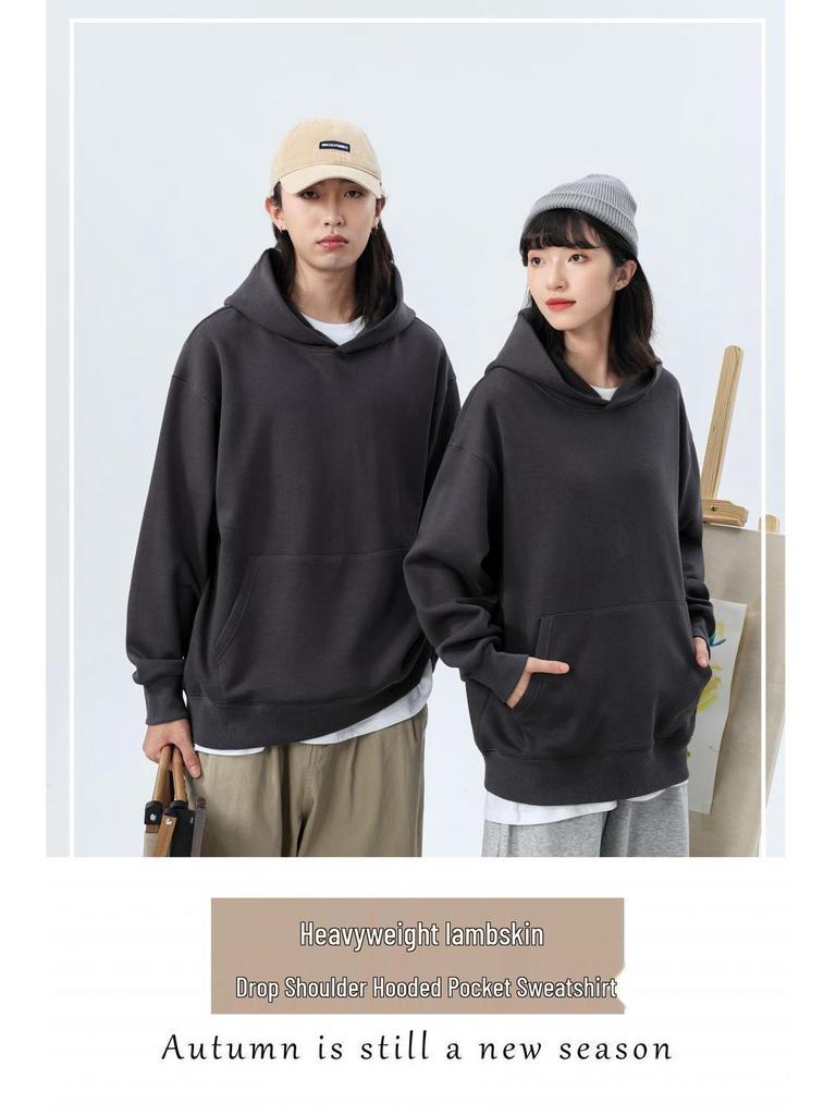 Худи флисовое с приспущенным плечом 500 г с карманами – Толстовка толстая, свободного кроя для пар