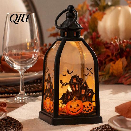 Halloween Ornament Candle Lantern, Decorative Spooky Witch Skeleton Pumpkin Tabletop Decorations Light for Haunted House, Front Porch, Gothic