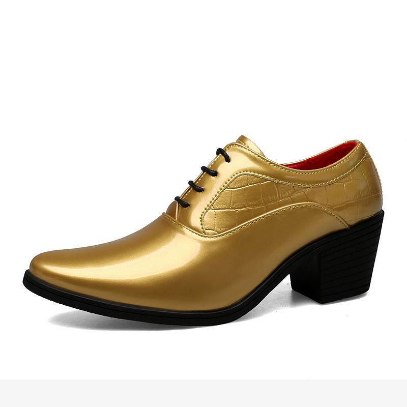 Мужские туфли люкс из лакированной кожи, повседневные кожаные туфли, модные туфли на высокой подошве, свадебные туфли, золотые блестящие кожаные туфли