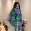 Rainbow Plaid Autumn and Winter Imitation Cashmere Thick Beard Scarf for Female Students Couple Mohair Warm Scarf Thick Shawl