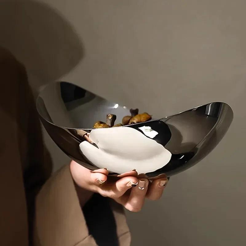 Роскошная миска для фруктов из нержавеющей стали 304, большая тарелка для салата, поднос для фруктов, для хранения дома, гостиной, кухни, журнального столика