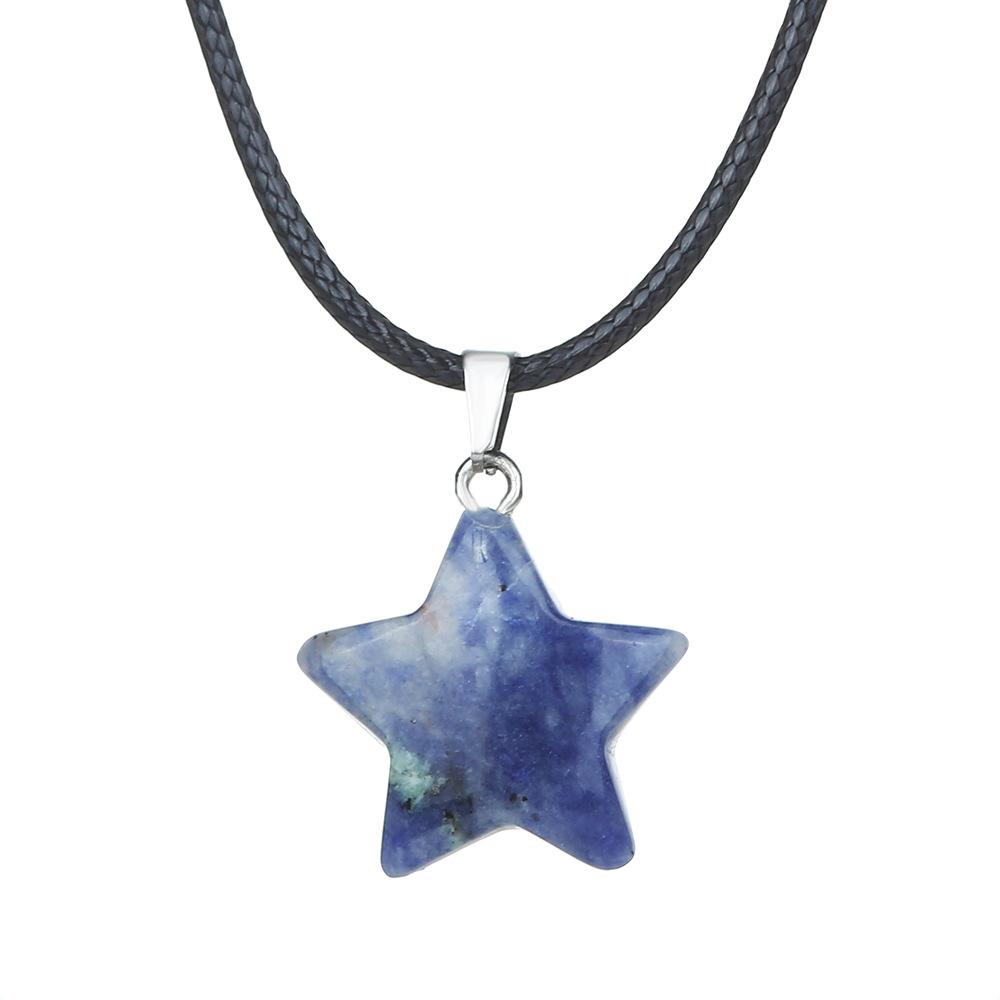 Natural stone star pendant, Xiuyu, blue patterned stone, pentagram necklace, jewelry