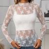 Ladies' Semi High Neck See Through Long Sleeved T-shirt Sexy Mesh Top