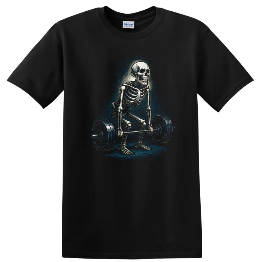 Skeleton Weightlifting T Shirt Funny Gym Humor Fitness Tee for Lifters