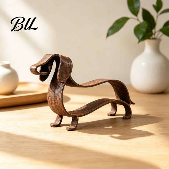 Decorative Dog Statues for Patio Rustic Dachshund Metal Sculpture, Minimalist Line Art Iron Statue, Vintage Modern Home Office Desk Accents
