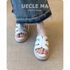Sheepskin Version~ Thick-soled Leather Wedge Slippers Women's Summer Wear with Skirts To Increase Height and Not Tire Feet Cool Slippers