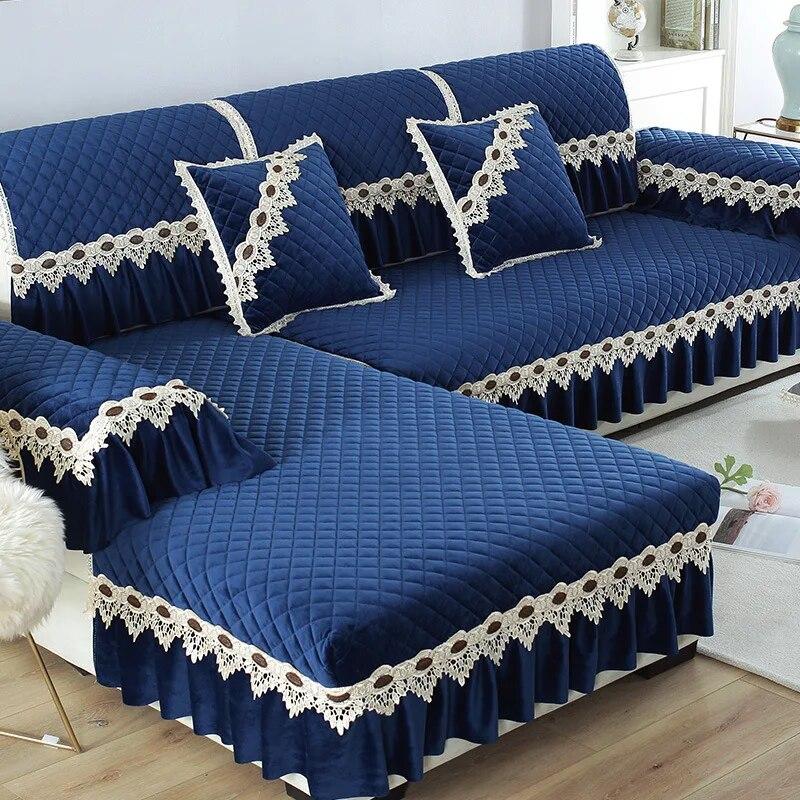 Европейский плюшевый чехол для дивана, роскошная вышивка, кружевное полотенце на спинку дивана, нескользящее диванное полотенце для гостиной, L-образные чехлы для диванов