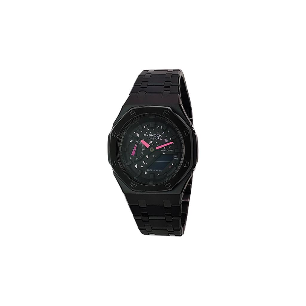 Casio Коллекция Custom GA2100 Кварцевый механизм Ремешок из нержавеющей стали Часы Мужские Часы Черный циферблат GA-2100SKE-7A(Watch3--)