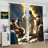 Jesus Painting Printed Curtain, Polyester Semi-transparent 2pcs Curtain -, Suitable for Living Room Decoration, Home Decoration