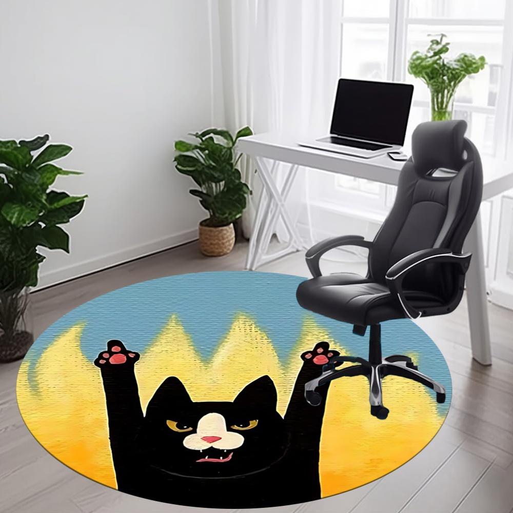 1pc Flame Cat Office Round Area Rug, Indoor Mat Suitable For Office, Under Office Chairs Bedroom Living Room Home Decor, Room Deco