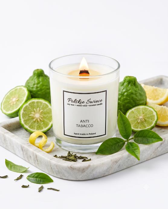 soy candle with wooden wick + ANTI TOBACO