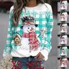 2022 Women's Autumn Winter Christmas Top T-shirt Long Sleeve Round Neck Snowman Christmas Print Pullover XS-8XL