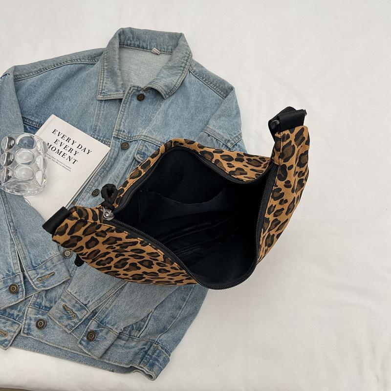 Leopard Print Canvas Dumpling Bag Women Sport Shoulder Crossbody Bag