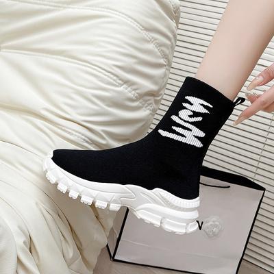 2024 новые носки с буквенным принтом, эластичные носки, удобные женские носки с толстой подошвой, увеличивающие рост, ботинки средней высоты, ботинки Martin, тонкие ботинки