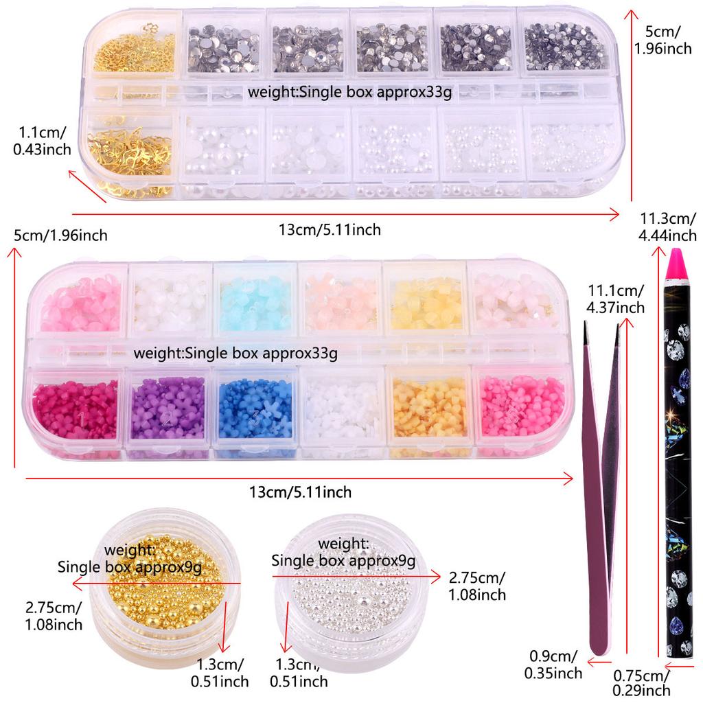 Nail Art Jewelry 10Mm Small Flower Nail Art Five-Petal Flower Resin Petal Mixed Color Steel Ball Nail Set Jewelry