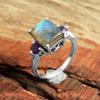 Labradorite Amethyst Ring Solid 925 Sterling Silver Handmade Jewelry Statement Ring