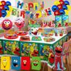 Cartoon Sesames Street Birthday Party Decors Elmo and Friends Theme Tablecloth Cup Plate Napkin Number Balloon Set Cake Topper