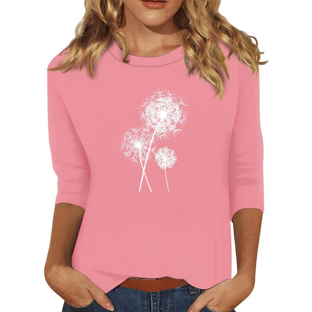 Женский модный повседневный топ с круглым вырезом и короткими рукавами 3/4 с принтом