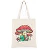 Cottagecore Эстетическая лягушка Вязание Грибной домик Женские сумки-шопперы Симпатичные хлопковые многоразовые роскошные женские сумки цвета хаки