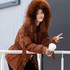 Women's Winter Short Solid Color Long Sleeve Big Fur Collar Padded Coat Loose Jacket
