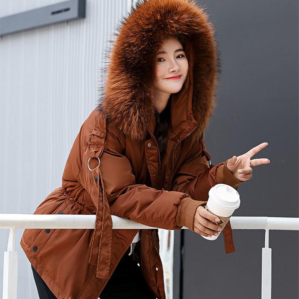 Women's Winter Short Solid Color Long Sleeve Big Fur Collar Padded Coat Loose Jacket