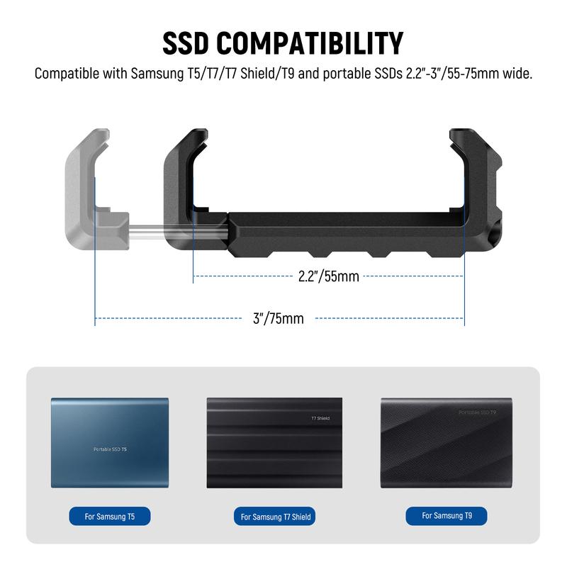 Крепежный кронштейн NEEWER T5 T7 T9 для SSD-накопителя для клетки для телефона iPhone 15 Pro Max, зажим для SSD 2,2"-3"/55-75 мм для Samsung/iPhone