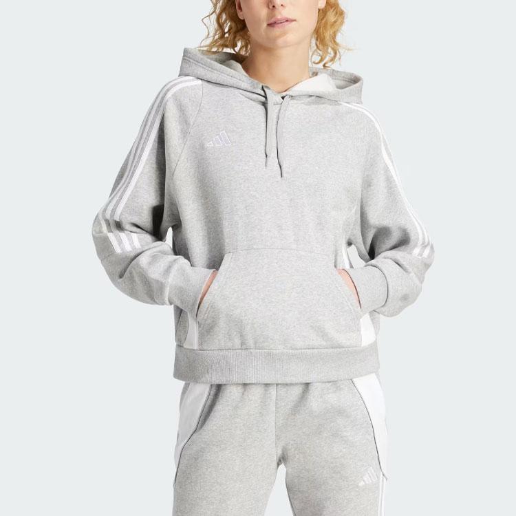 adidas Женская толстовка Tiro 24 с капюшоном, тремя полосками и флисом, с длинным рукавом, серый IR7509