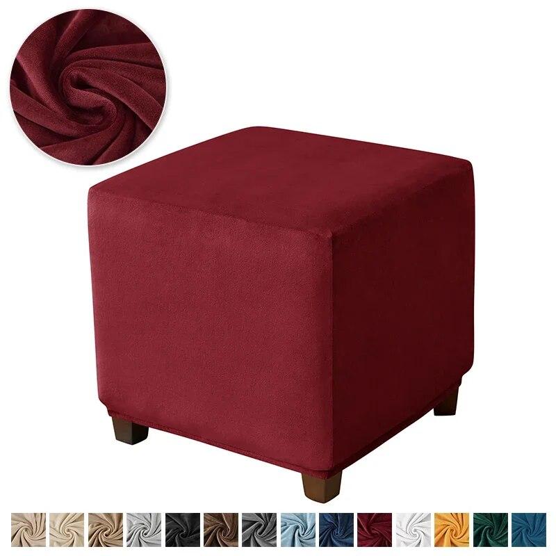 Velvet Ottoman Stool Cover Elastic Square Footstool Covers S/M All-inclusive Footrest Slipcovers for Living Room Housse De Pouf