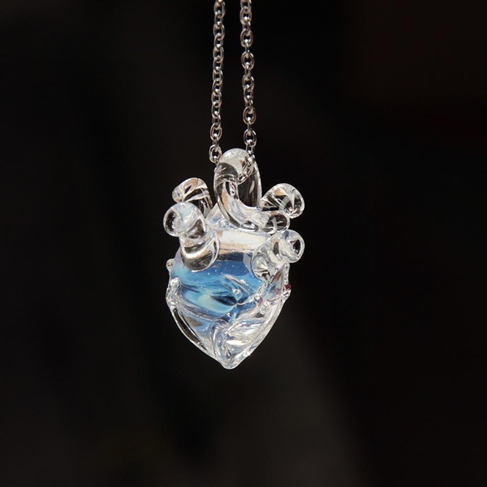 Handmade Transparent Heart Pendant Necklace Silver Chain Coloured Glaze Chain Choker Gift