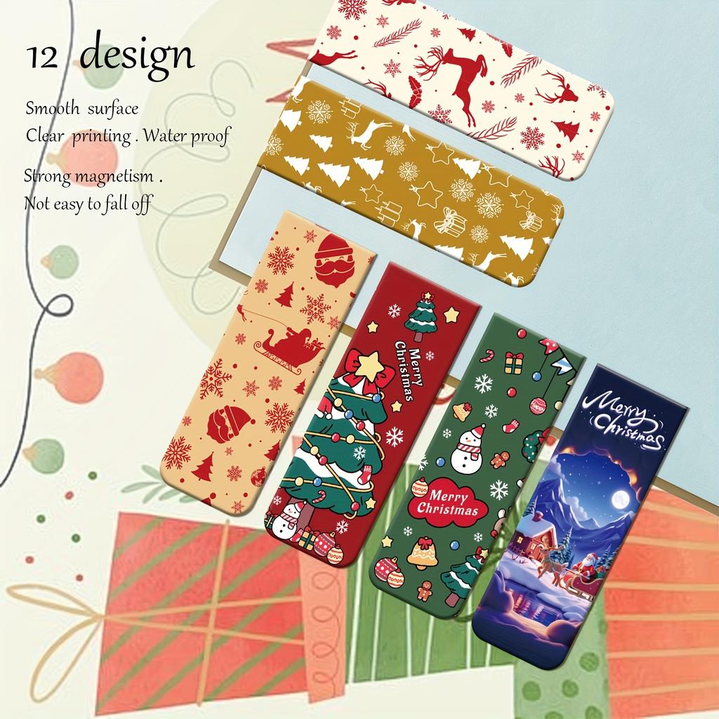 12 шт. Магнитные закладки с рождественскими дизайнами - Праздничные темы, Идеально подходят для читателей, студентов и учителей, 5,99x2,01 см