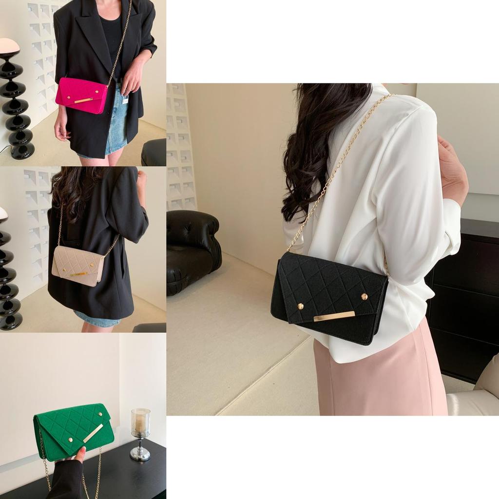Trendy Street Style Felt Chain Small Square Bag For Women 2023 Fashionable Shoulder Bag