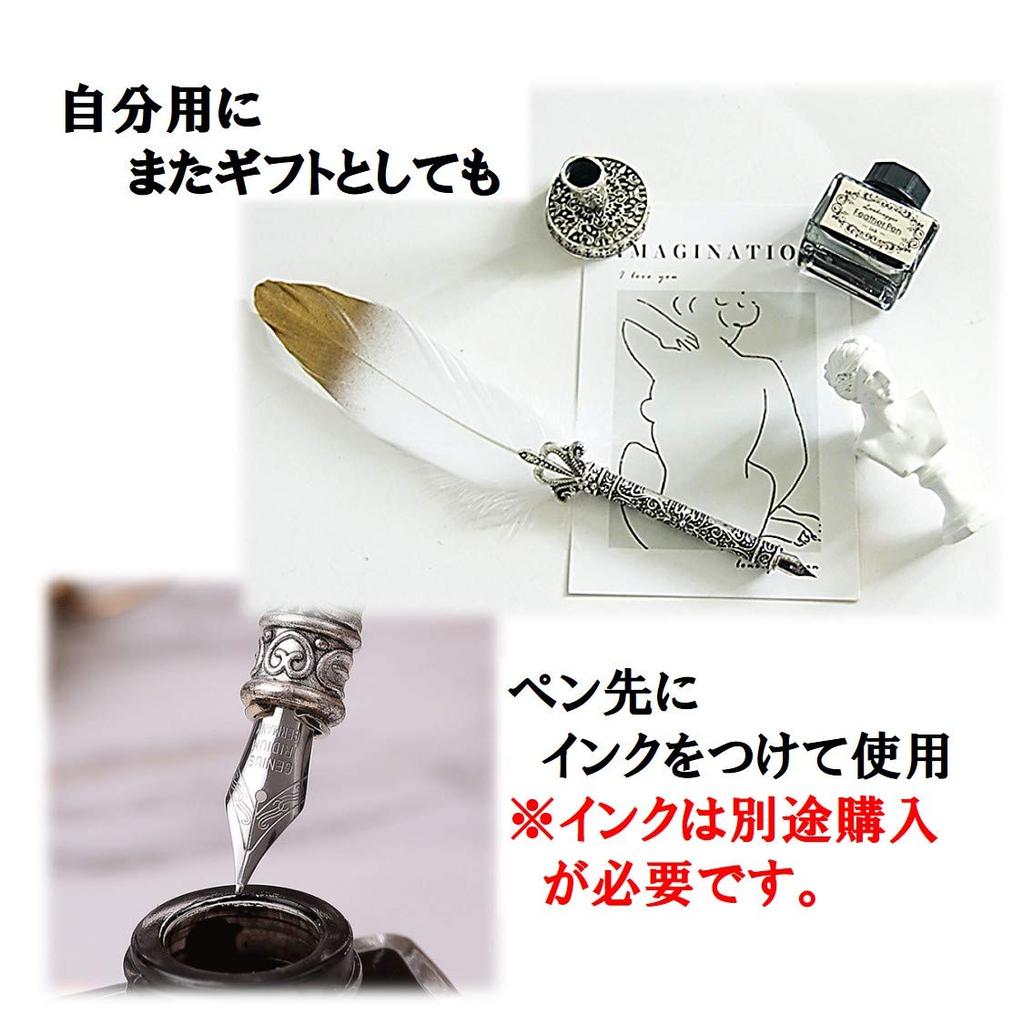 Quill Pen Stand Ink Bottle Set of 4 Antique Feather Dip Pen Fountain Pen Quill [ST TS] (01 Black)
