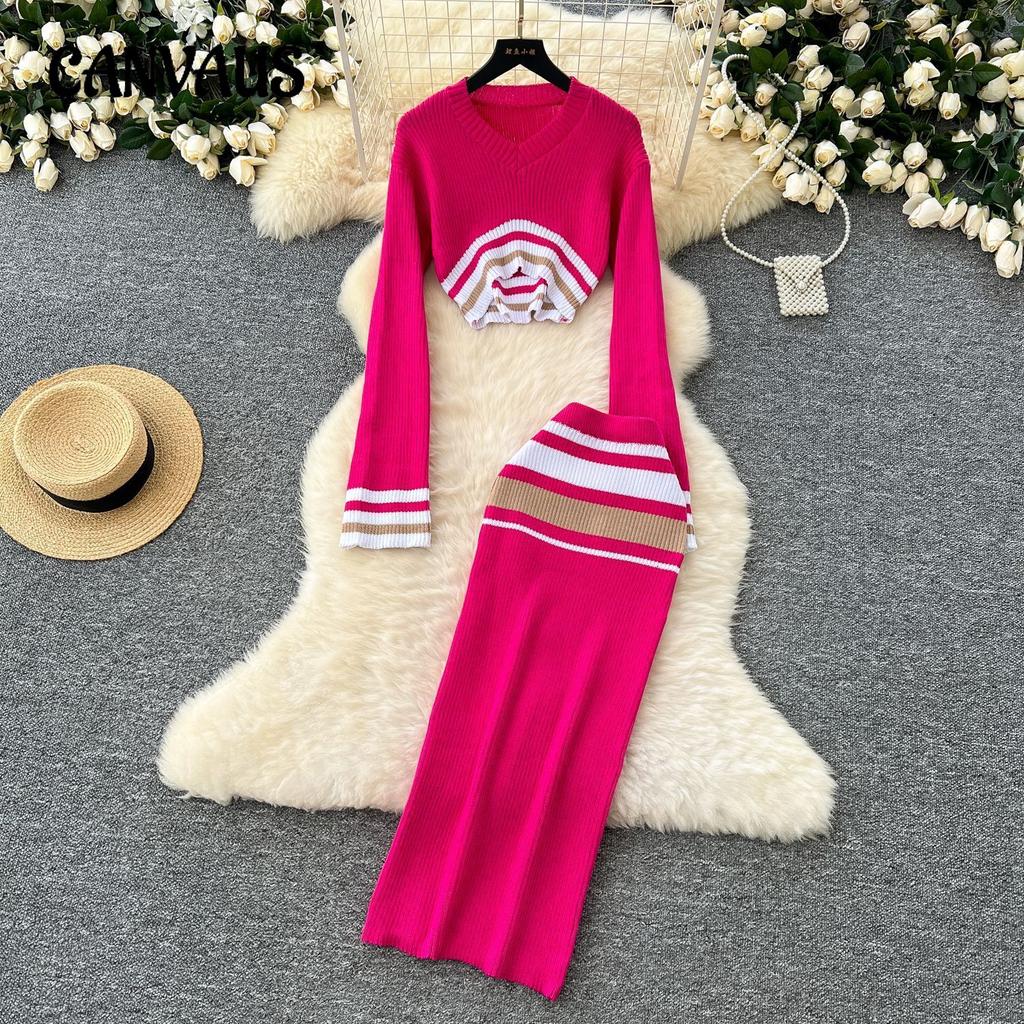 Короткий трикотажный топ с V-образным вырезом в цветных блоках, женский облегающий свитер с юбкой и высокой талией