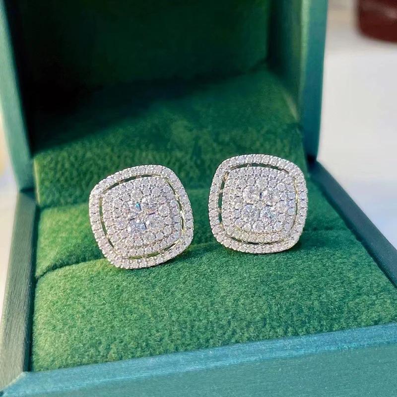 Luxurious Copper Color Square White Stone Earrings Fashion Party Engagement Wedding Stud Earrings for Women